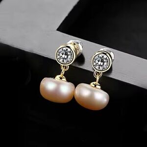 •High-end Quality Real Pearl & CZ 925 Sterling Silver Stud Earrings